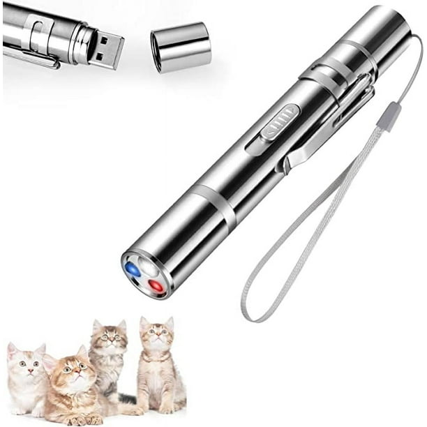 Juguete interactivo para gatos con función LED 7 en 1 (linterna + 5 patrones ajustables + luz ultravioleta), recargable por USB, con luz LED roja para gatos y perros, herramienta de entrenamiento.