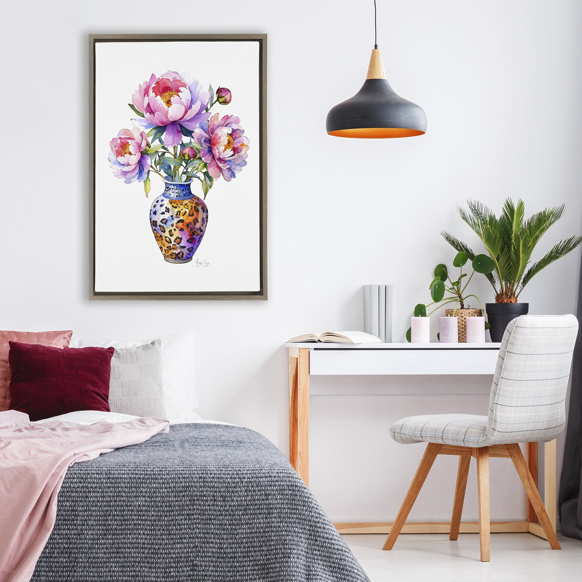 Stupell Industries Fierce Blooms Flower Vase Brown Framed Floater Canvas Wall Art, design by Shelly Craig