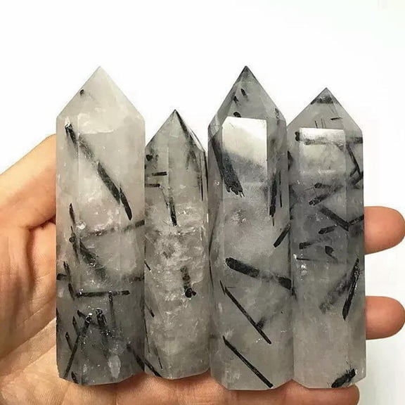 K-KED 5pcs Natural Black Tourmaline Quartz Rutilated Healing Crystal Point Wand Rock