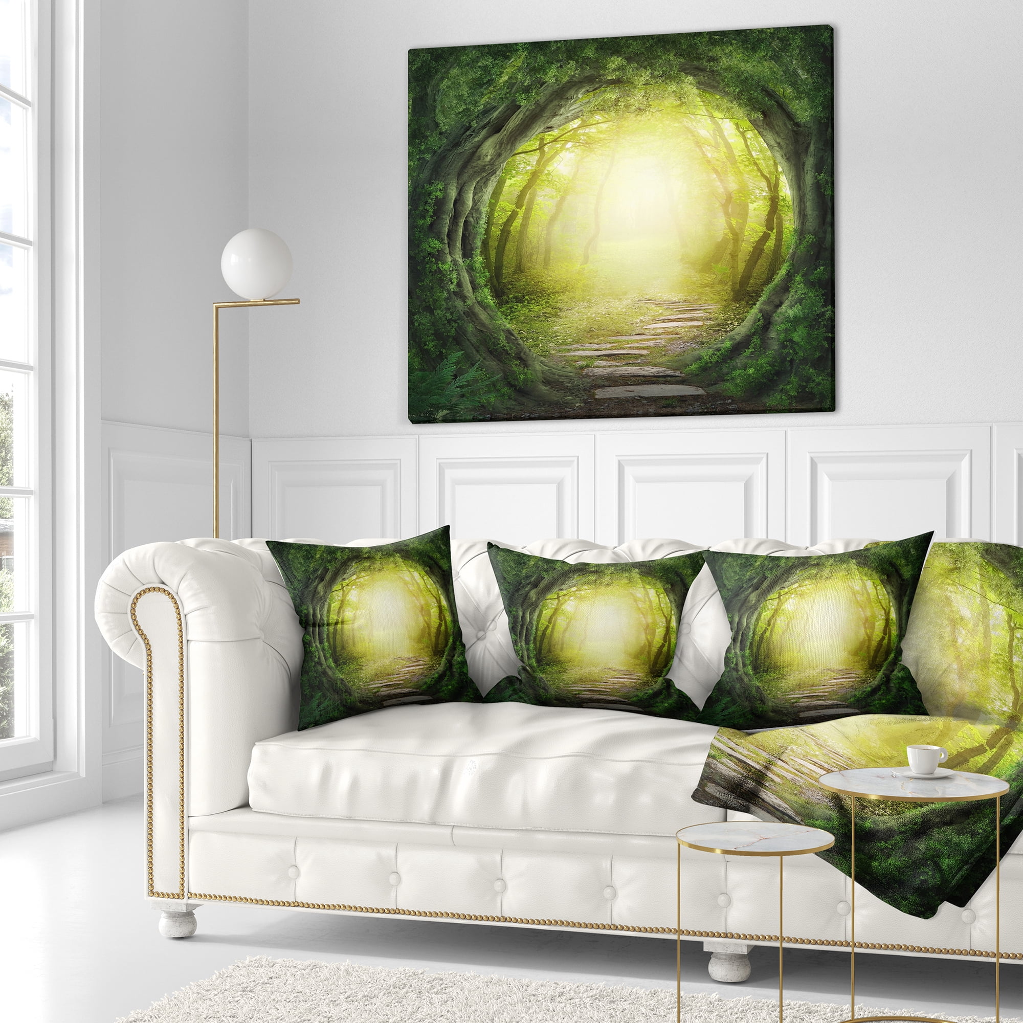 Designart Magic Green Forest - Landscape Photography Throw Pillow - 16x16