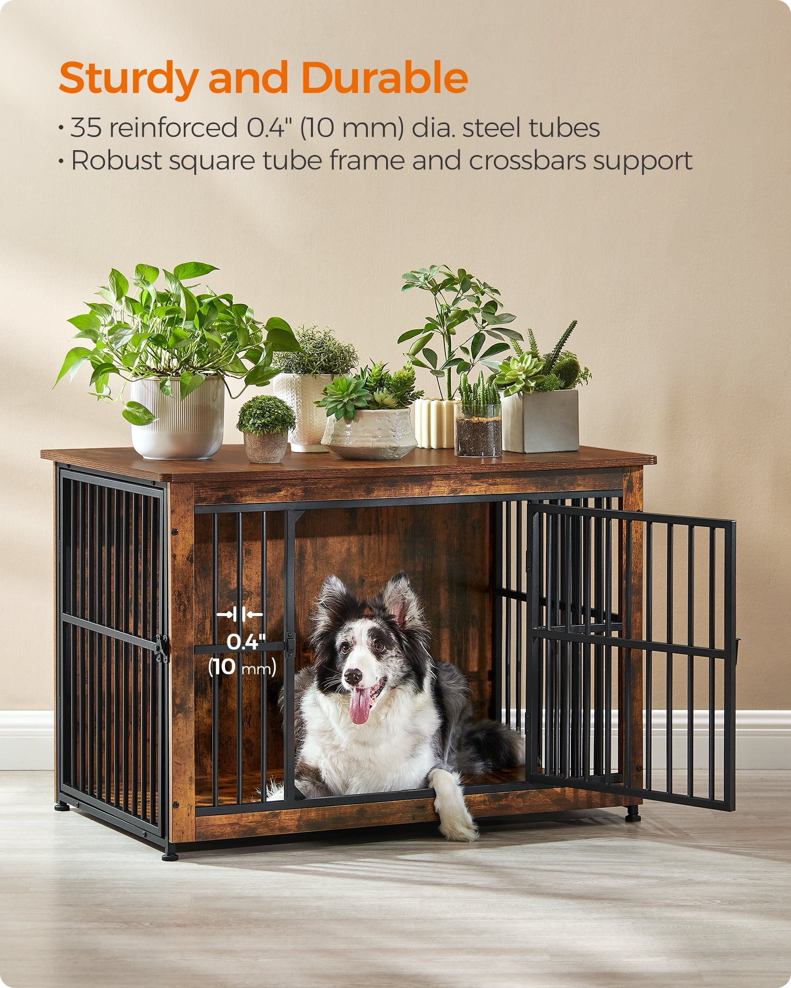Dog Crate Furniture, Side End Table, Modern Kennel for Dogs Indoor up to 70 lb, Heavy-Duty Dog Cage with Enclosed Base Rustic Brown