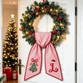 thumbnail image 7 of Christmas Wreath Sash Bow Red White Striped Fabric with Embroidery Letter for Front Door Decor, 7 of 7