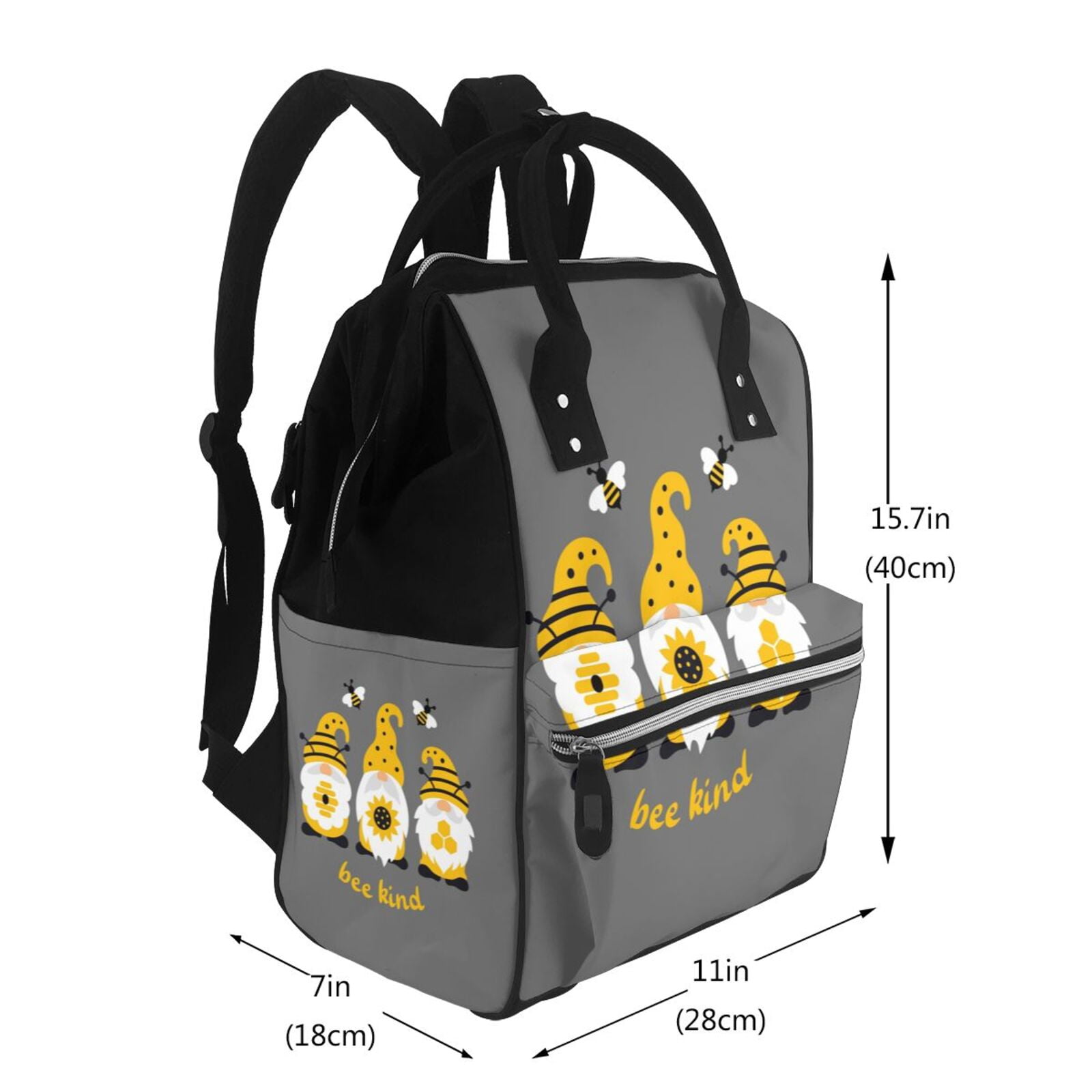 Ratiio Bee Kind Mummy Backpack - Waterproof Twill Canvas, Large Capacity Diaper Bag with Multiple Pockets and Adjustable Straps