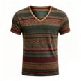 thumbnail image 3 of YAYUBA Men's Retro Color Block Striped V-Neck Short Sleeve T-Shirt, Slim Fit Vintage Casual Summer Tee Top Size XXXXL, Brown, 3 of 4