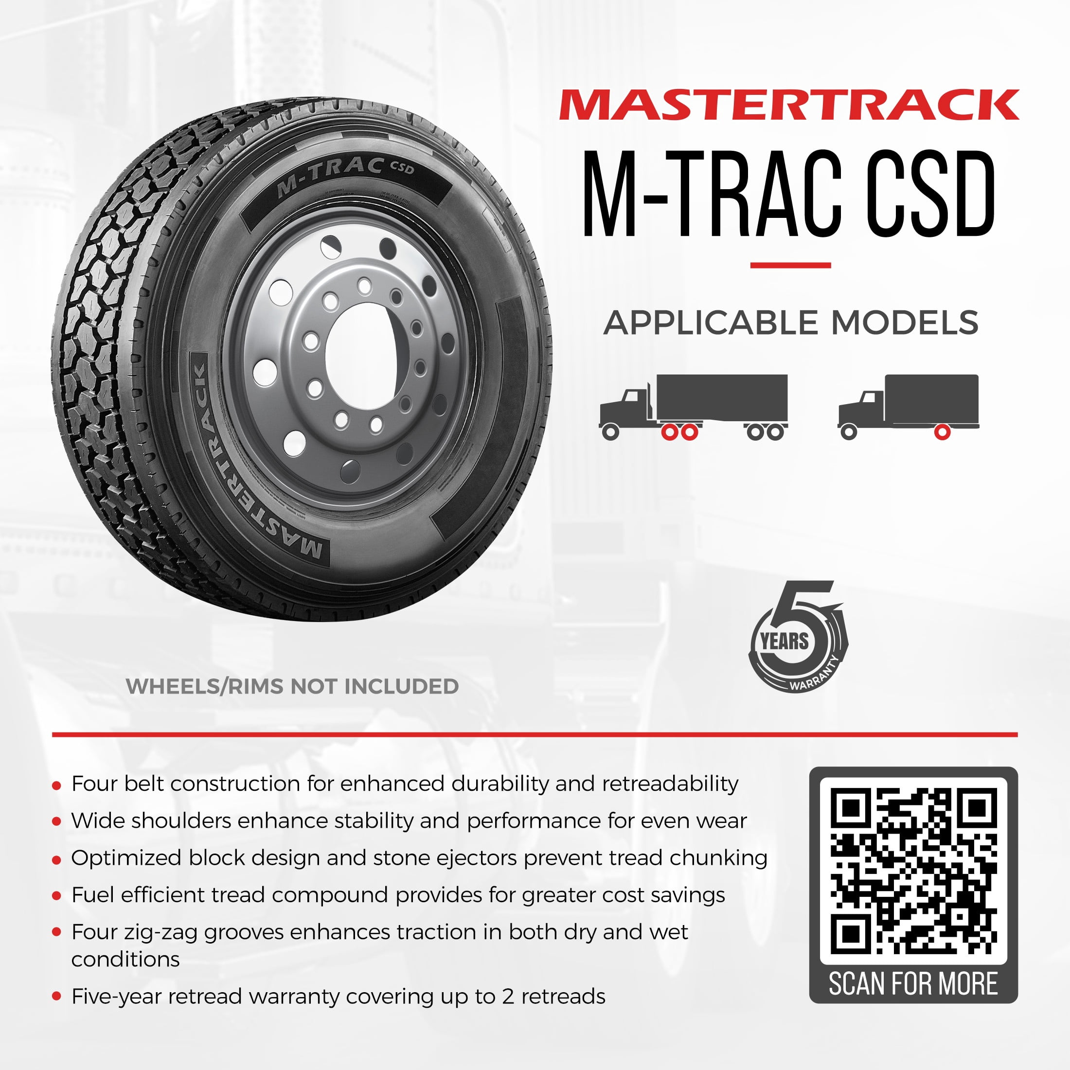 Mastertrack M-TRAC CSD 285/75/24.5 Close Shoulder Drive 285/75R24.5 14 Ply G 144/141L Commercial Tires