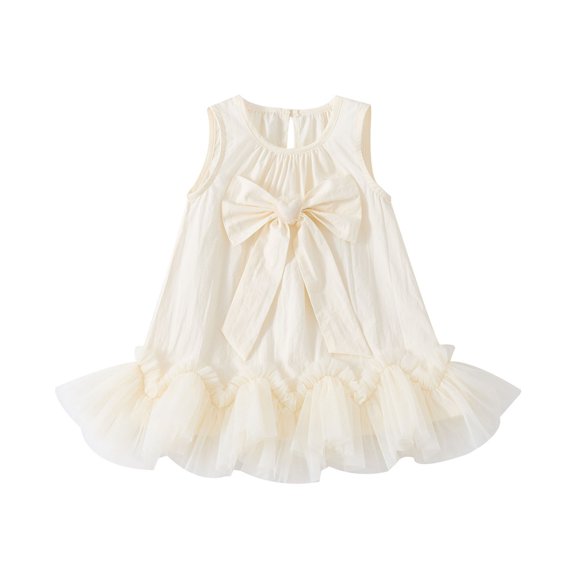 CAIVO Baby Girls Summer Dresses Round Neck Sleeveless Bow Detail A-Line Pure Color Knee Length Lightweight Toddler Birthday Party Dress