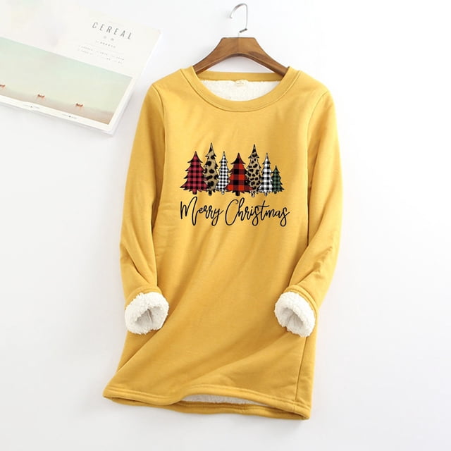 Tenues Mignonnes pour Femmes, Mode Décontractée d'Hiver, sous-Couche en Peluche Chaude, Pull Imprimé de Noël, Manches Longues, Col Rond, Tenues de Travail Décontractées pour Femmes en Solde