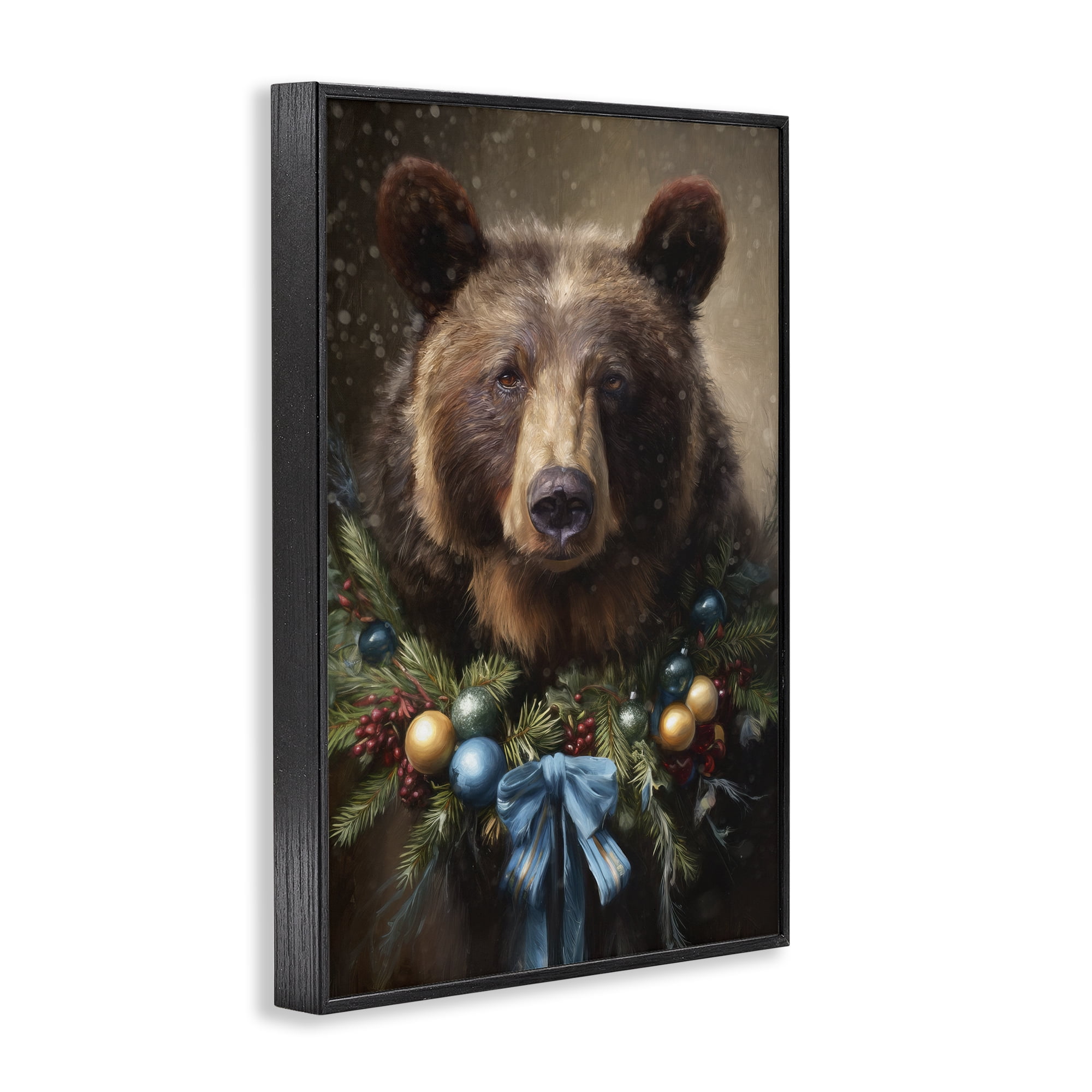 Stupell Industries Christmas Grizzly with Wreath Black Framed Giclee Art, design by Tina LeCour