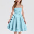 thumbnail image 2 of lcziwo Girls Summer Dresses Spaghetti Strap Ruched A Line Dresses Flowy Tiered Casual Beach Midi Sundress Blue 9-10 Years, 2 of 8