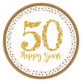 thumbnail image 1 of Amscan - Platos fiesta 50 aniversario (Paquete de 8) (Dorado/Blanco), 1 of 1