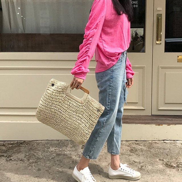 Bolso de hombro de paja vintage para mujer Bolso de mano de punto de playa de verano (Beige) Tmvgtek Para estrenar