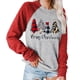 thumbnail image 3 of Sudadera con capucha para mujer, estampado navideño, Color empalmado, cuello redondo, manga larga, para uso diario, manga roja, XXL, 3 of 5