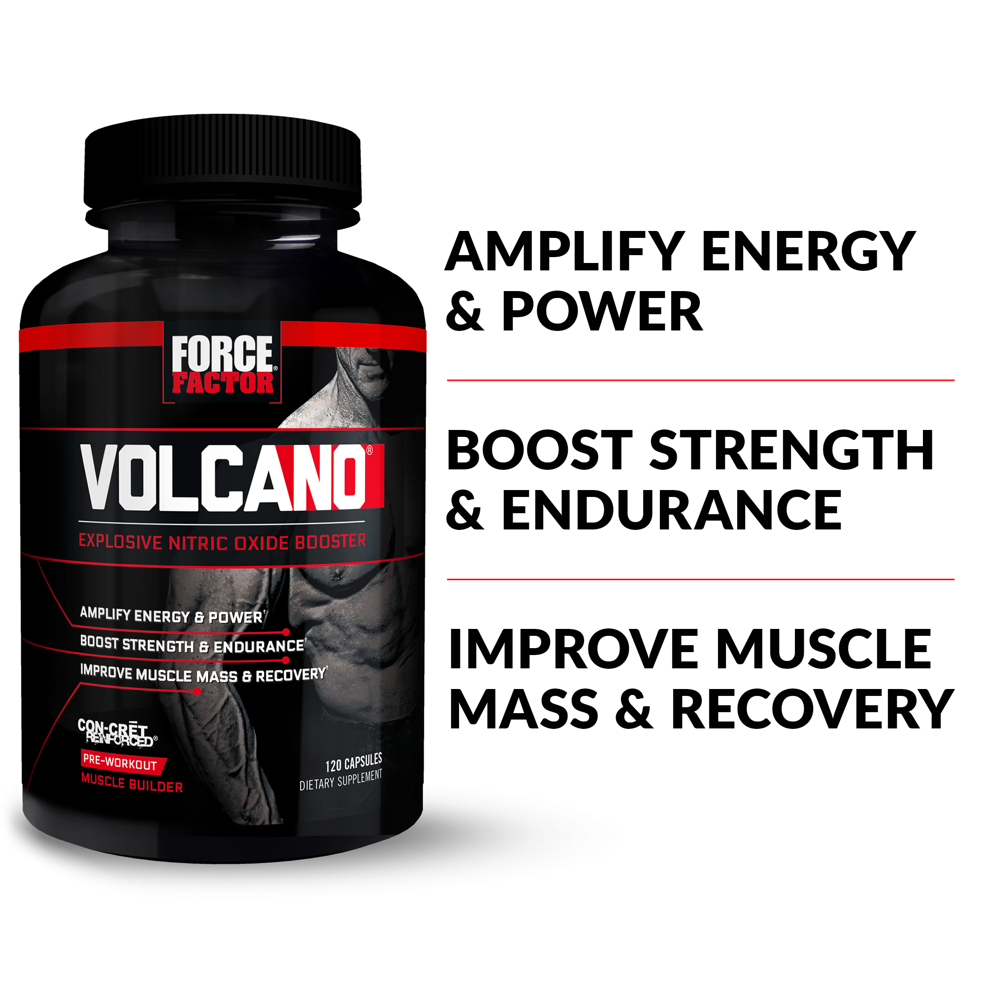 Force Factor Volcano Pre-Workout Nitric Oxide Booster Supplement for Men, 120 Capsules - image 2 of 10