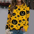 thumbnail image 2 of Chandail en Molleton Citrouille Chat pour Femmes Halloween Col Rond Pull Manches Longues Hauts Décontractés Amples, 2 of 5