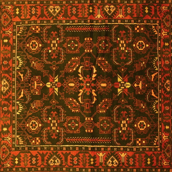 Ahgly Company Machine Washable Indoor Square Persian Yellow Traditional Area Rugs, 7' Square