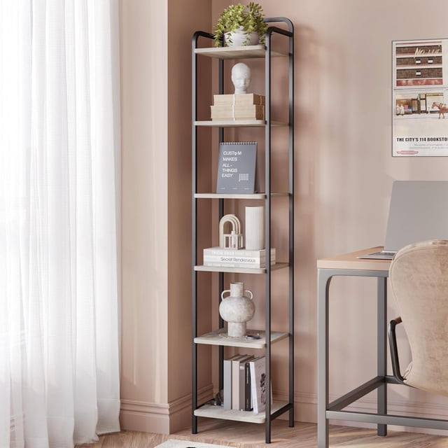 Bookcase Bookshelf Narrow Book Shelf Industrial Corner Shelf Storage Organizer Slim Shelving Unit for Home Office Living Room Bedroom Kitchen Rustic and BCB