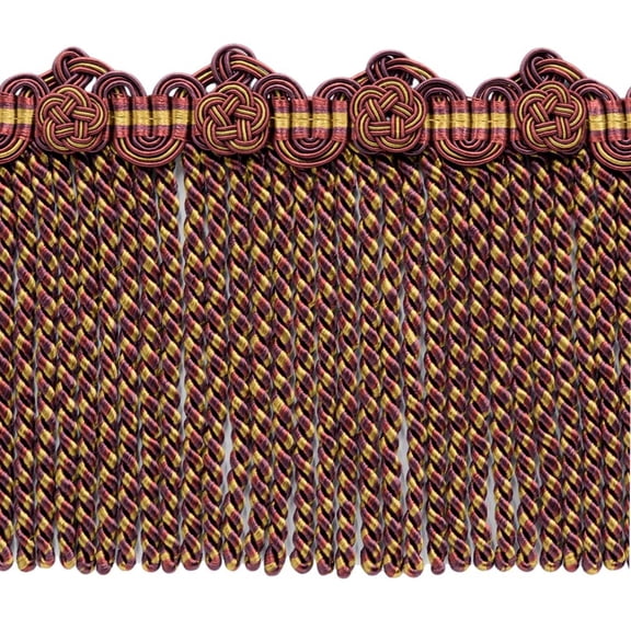 5" (12.5cm) Alexander Collection Bullion fringe Trim with Fancy Scroll and Rosette Header # BFAX5,, Golden Brown Beige #LX09 (Golden Beige, Dark Red, Plum Purple) Sold By The Yard (36"/3 ft/0.9m)