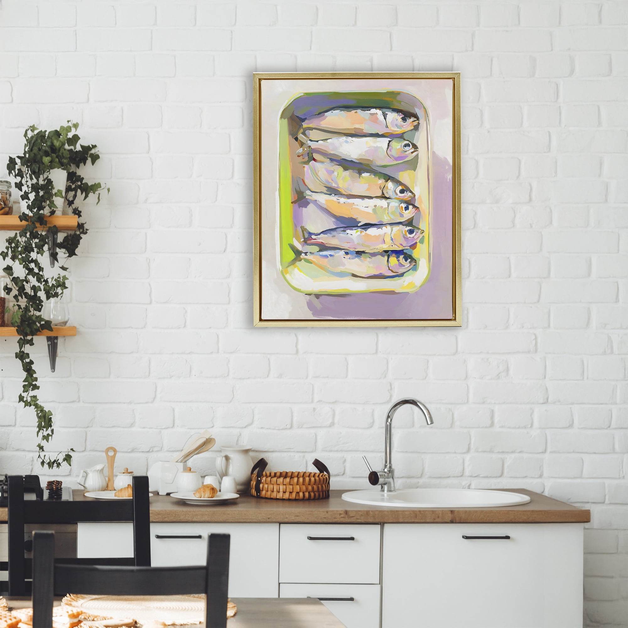 Stupell Industries Vibrant Hued Sardines Gold Framed Floater Canvas Wall Art, design by The Prints Vibe