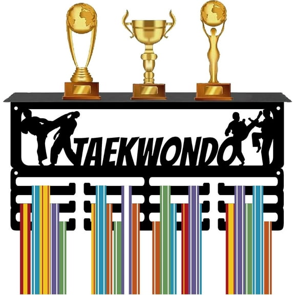 Taekwondo Medal Holder Trophy Shelf Display with 12 Hooks Sports Metal Medal Hanger