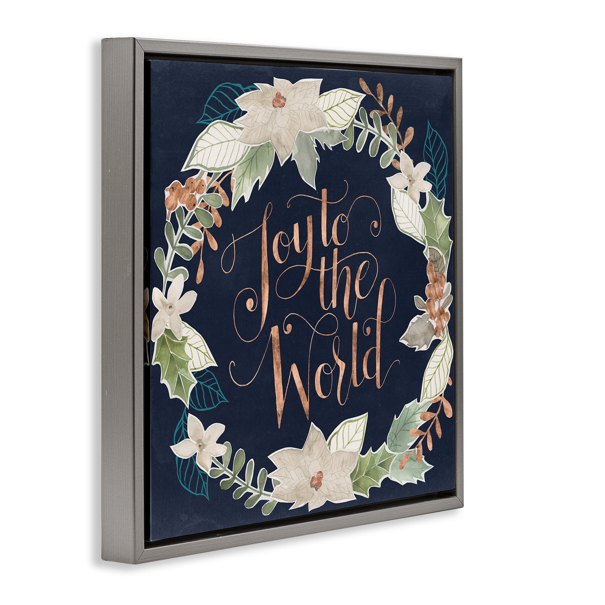 Stupell Industries Joy To The World Holiday Painting Gray Floater Framed Art Print Wall Art, 25 x 25