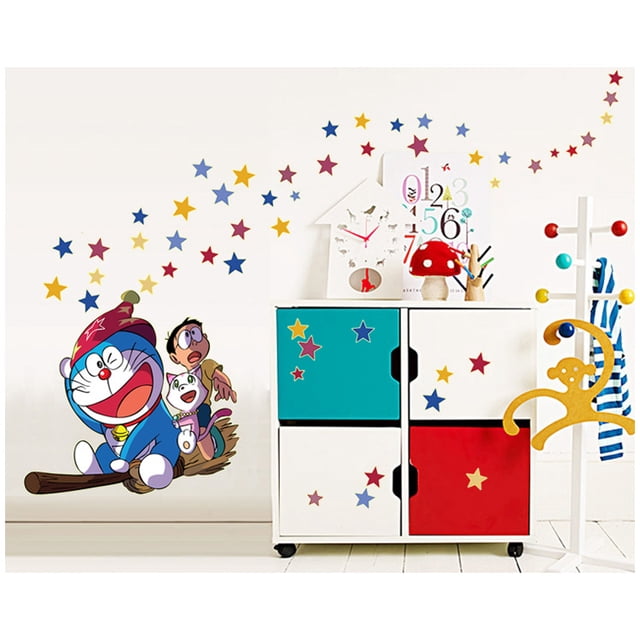Adhesivo de pared Doraemon que brilla con estrellas para habitaciones de niños