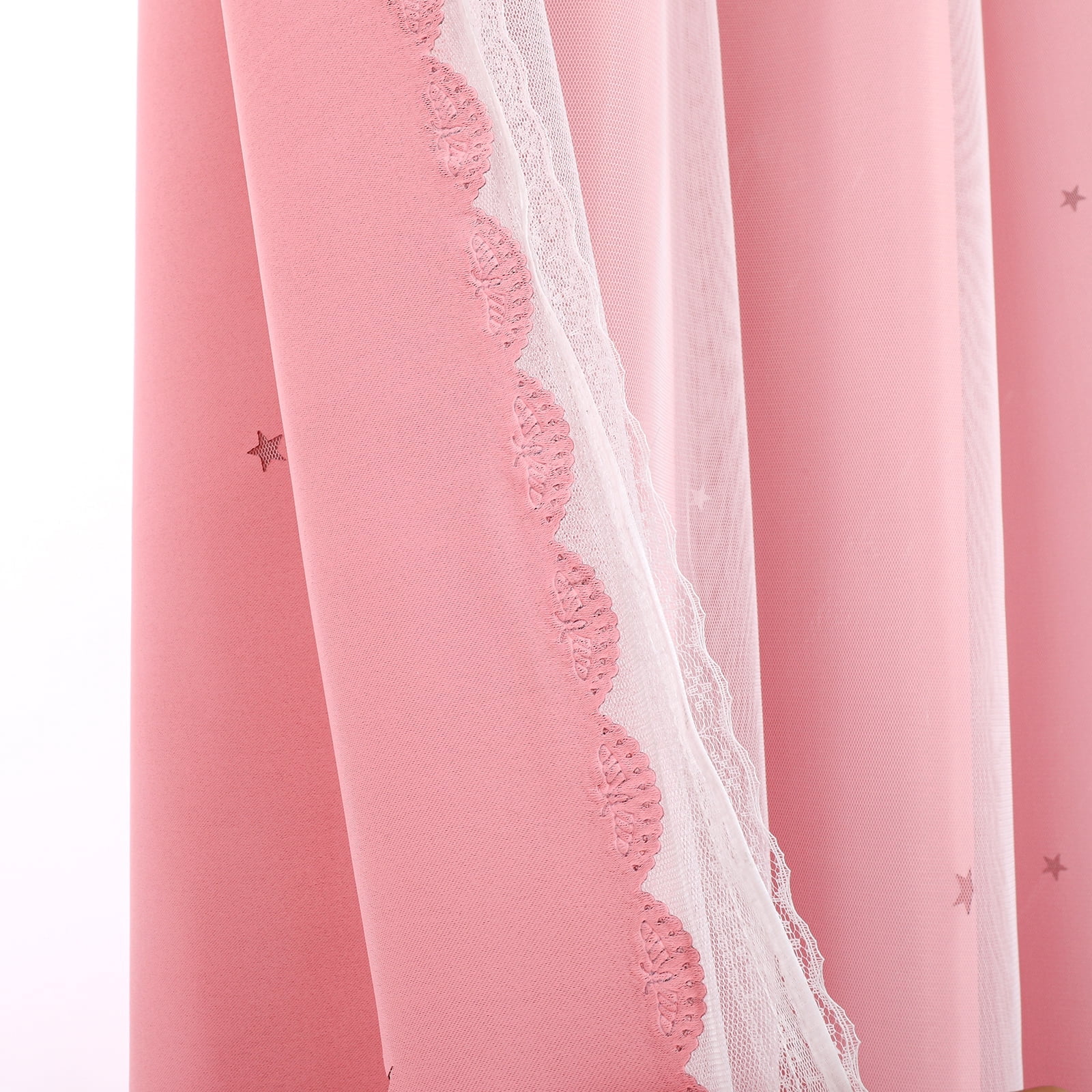 Psoiuetr Blackout Gradient Ombre Curtains for Kids Girls Bedroom Living Room Decor Rainbow Double Layers Star Cut Out Stripe Pink Grommet Window Curtains,52"x63",1 Panel