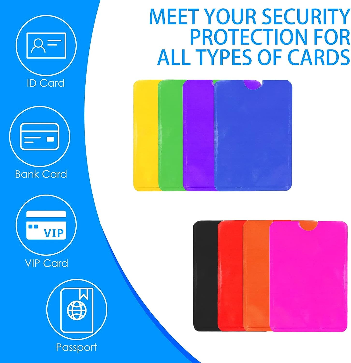 8 Pack RFID Blocking Sleeves Set for ID Cards, Anti-Theft NFC Contactless Credit Debit Cards Protector - Walmart.com 8 Pack RFID Blocking Sleeves Set for ID Cards, Anti-Theft NFC Contactless Credit Debit Cards Protector - Walmart.com