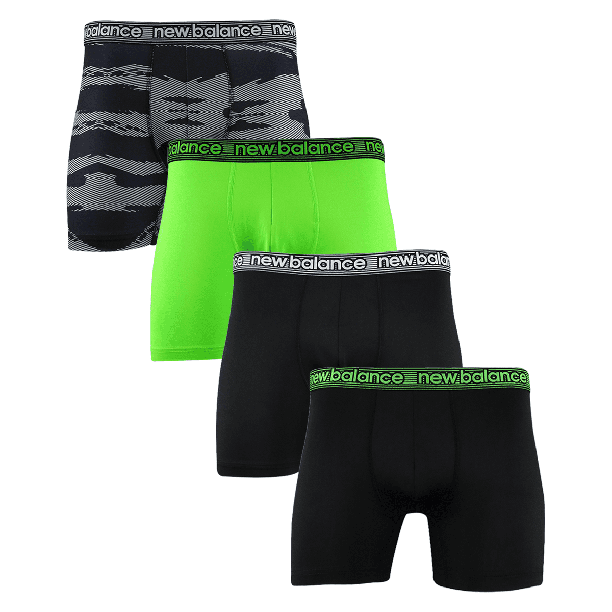 New Balance Men's Black, Neon Green, Striped Pattern Pack Boxer