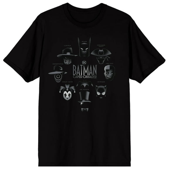 Batman Caped Crusader Character Headshots Adult Black Crew Neck Short Sleeve T-shirt