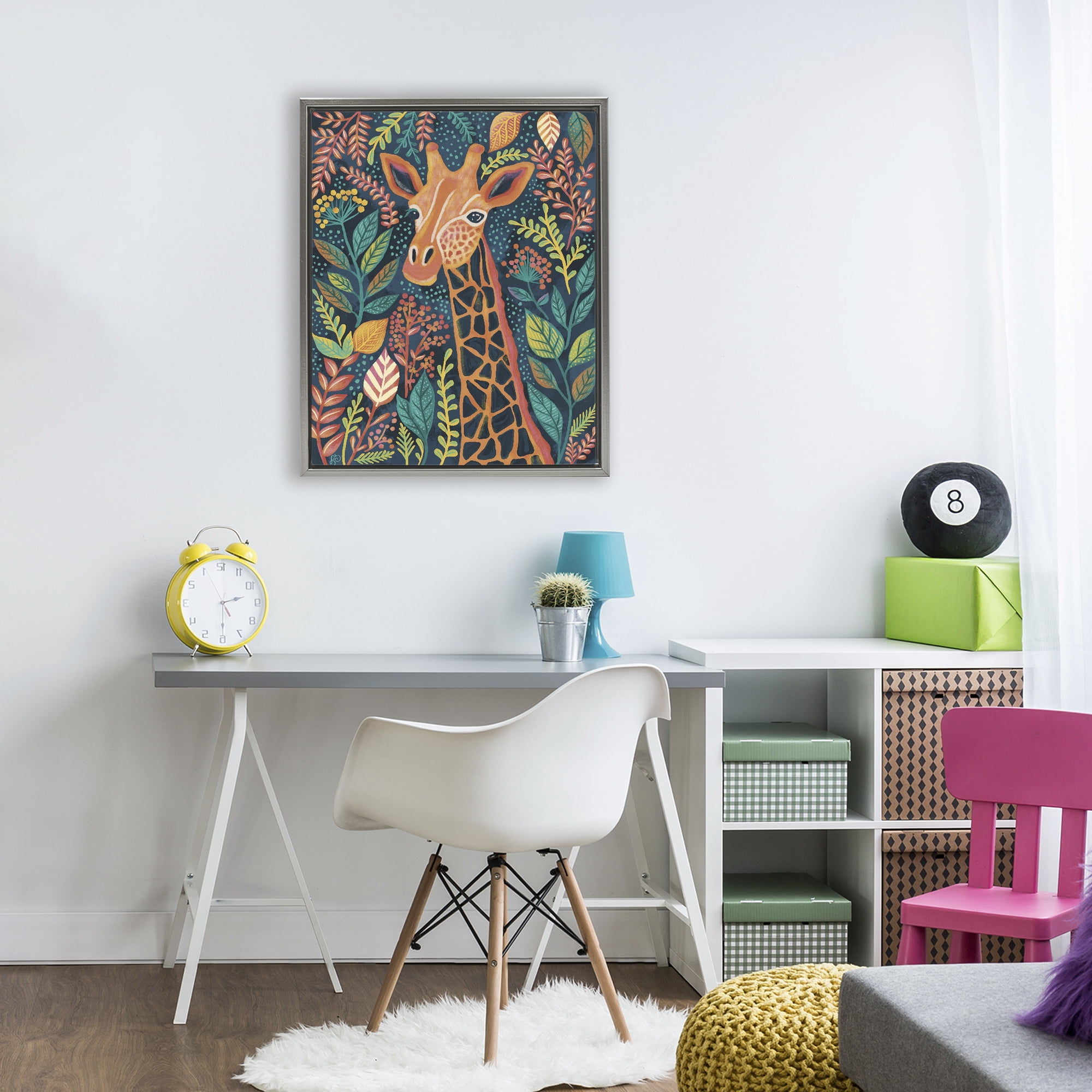 Stupell Industries Exotic Leaf Pattern Giraffe Gray Framed Floater Canvas Wall Art, design by Lisa R Dumm