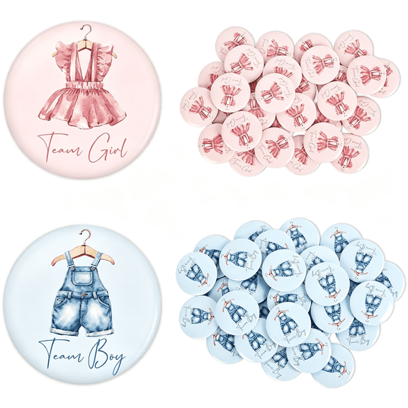 BZCOE 60Pcs Gender Reveal Button Pins Blue Pink Baby Clothes Team Boy Or Girl Button Badges for Birthday Baby Shower Party Game Supplies, Gender Reveal Games