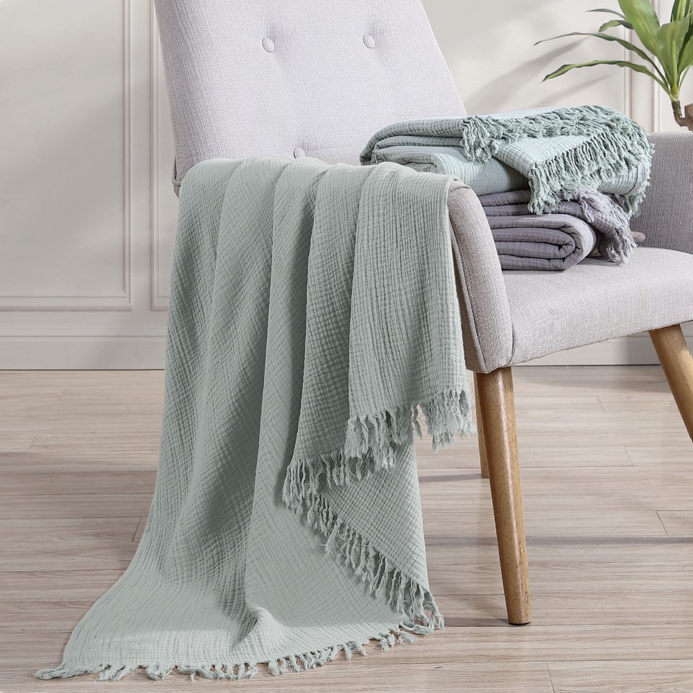 Modern Threads Light Weight Reversible 100 Cotton Gauze Throw, Seafoam