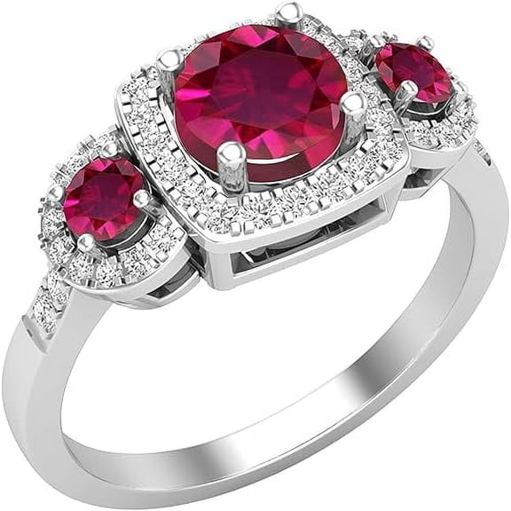 Divine Creation 2.20 Ct Round Cut Red Ruby Wedding Engagement Ring 925 Sterling Silver 14K White Gold Plated For Women's -4.5