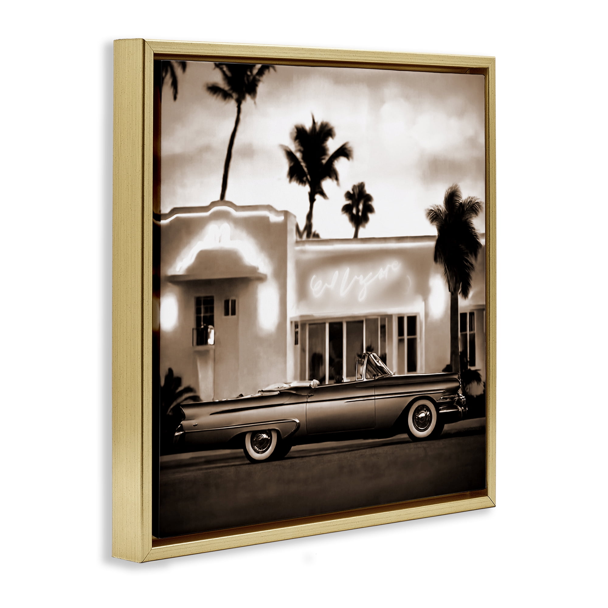 Stupell Industries Sepia Classic Car Transportation Painting Gold Floater Framed Canvas Art Print Wall Art, 18 x 18
