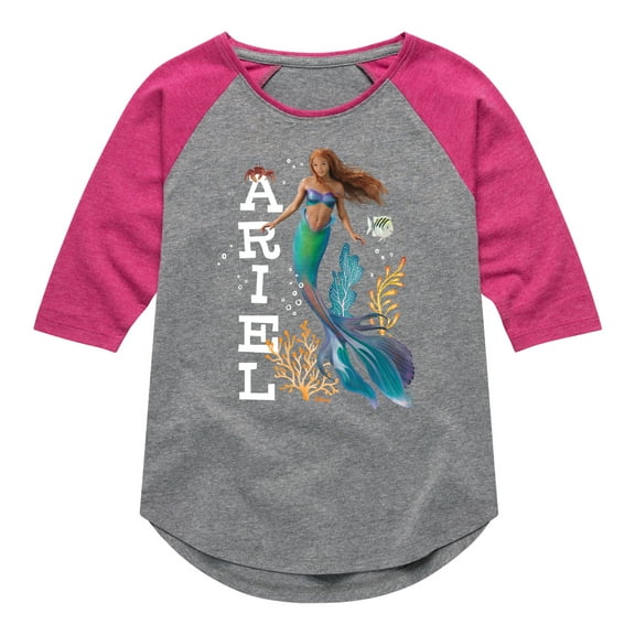 Disney - Ariel - Toddler & Youth Girls Raglan Graphic T-Shirt