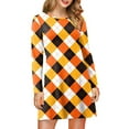 thumbnail image 1 of Innerwin Mini Robe à Carreaux pour Femmes Robes Courtes Vacances Col Rond Décontracté Orange Carreaux L, 1 of 4