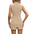 thumbnail image 3 of JULMCOMO Two Piece Sets for Women V Neck Sleeveless Dressy Vest Tops Tie Waist Summer Business Outfits Vacation Matching Sets Khaki M, 3 of 5