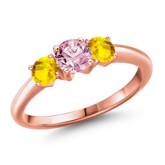 Gem Stone King 18K Rose Gold Plated Silver Pink Lab Grown Diamond and Yellow Sapphire Engagement Ring for Women | 1.22 Cttw | Round 5MM | Gemstone April Birthstone | Size 6