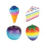 Grin Studio Amazing Squishee Food 4 Piece Rainbow Bundle- Includes Cake, Strawberry, Apple and Ice Cream Cone | Stress Relieving Squishy | Perfect Toy for Birthday Gifts, Parties, Kids or Adults!