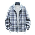 thumbnail image 2 of DDAPJ pyju Mens Plaid Jacket Zip Up Long Sleeve Reversible Jackets Stand Collar Casual Fall Jacket with Pockets Blue XL, 2 of 6