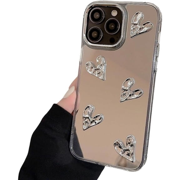 Designed for iPhone Case,Luxury 3D Electroplated Love Heart Mirror Shockproof Protective Cover Phone Case (iPhone 11 Pro Max,Silver)