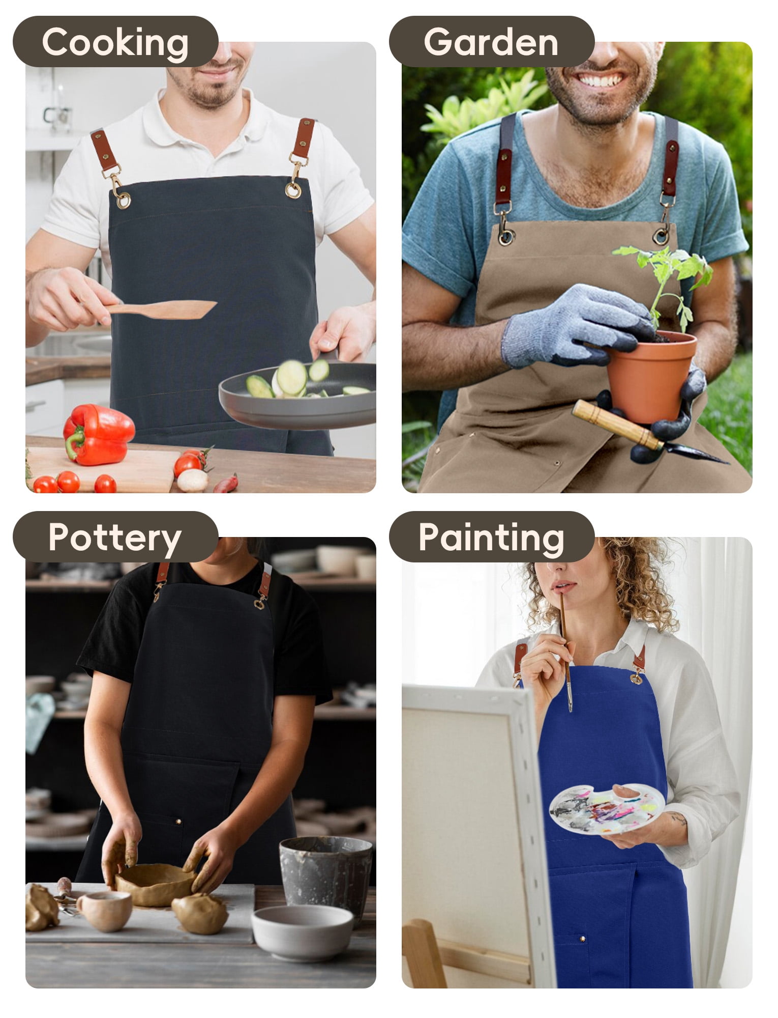 HonorHut Canvas Chef Apron Split Leg Apron with Multi Pocket Cross Back Adjustable Strap Work Apron for Kitchen Cooking Baking Grilling Black