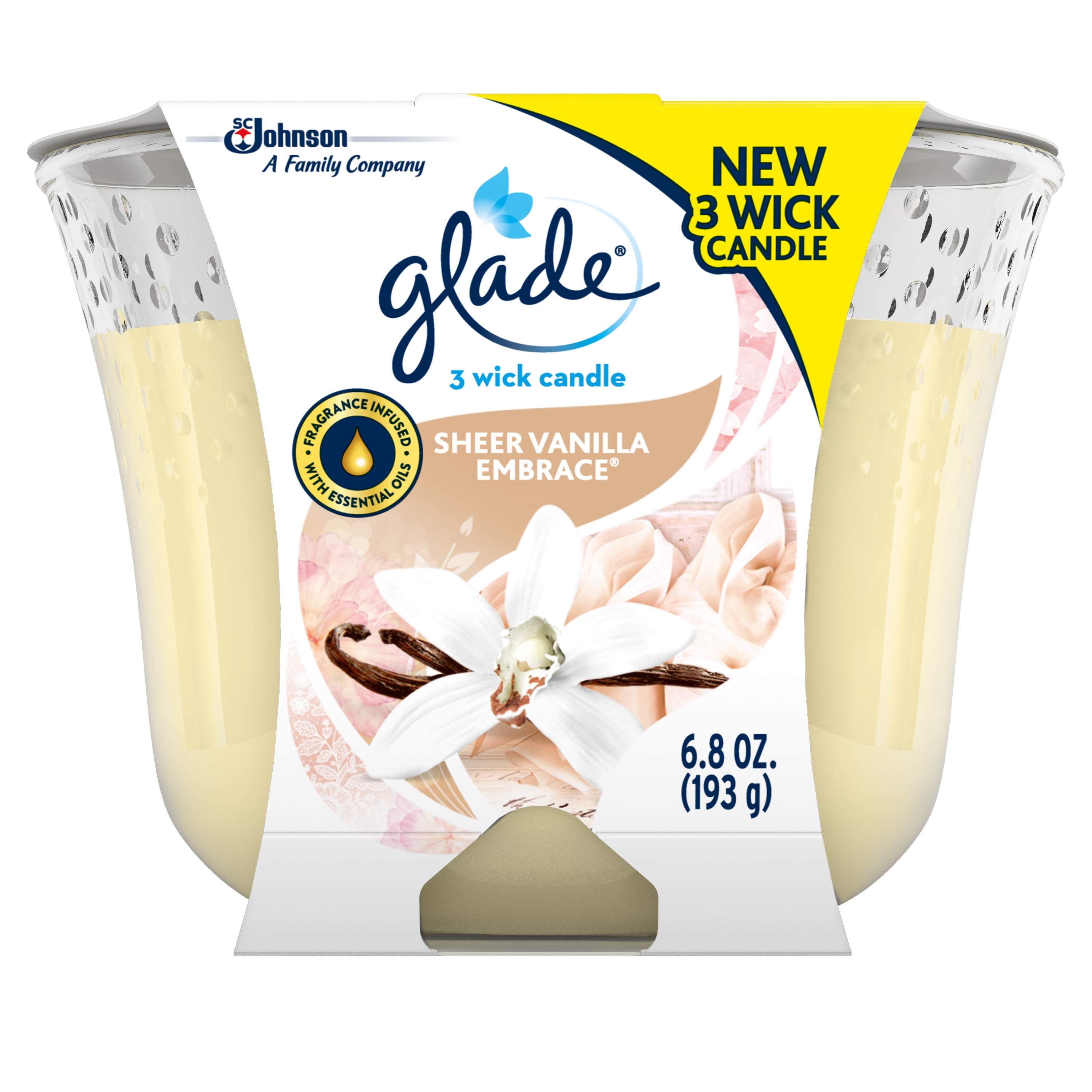 Glade 3Wick Candle 1 CT, Sheer Vanilla Embrace, 6.8 OZ. Total, Air