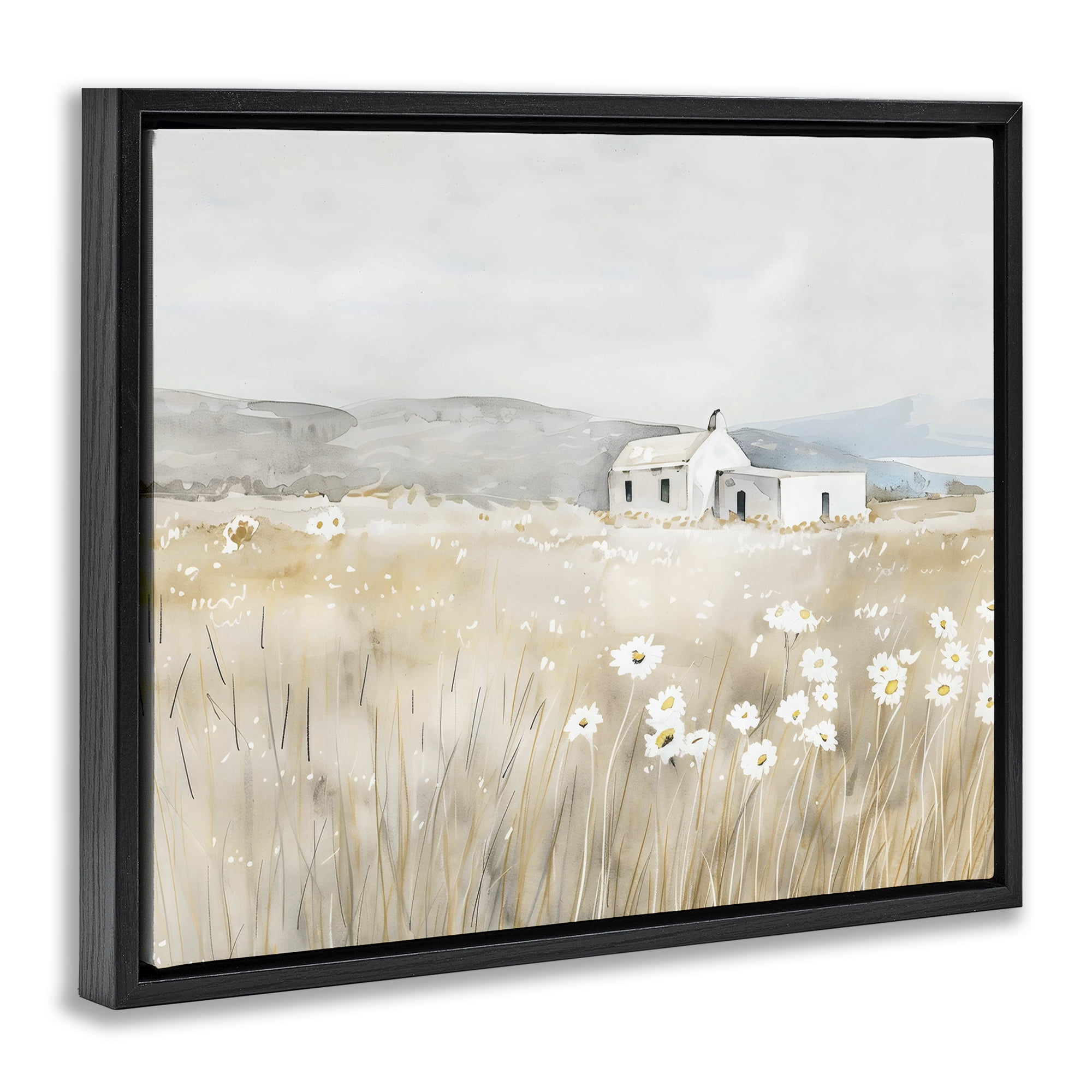Stupell Industries Rustic Landscape Daisy Meadow Black Framed Floater Canvas Wall Art, design by Creative Studio