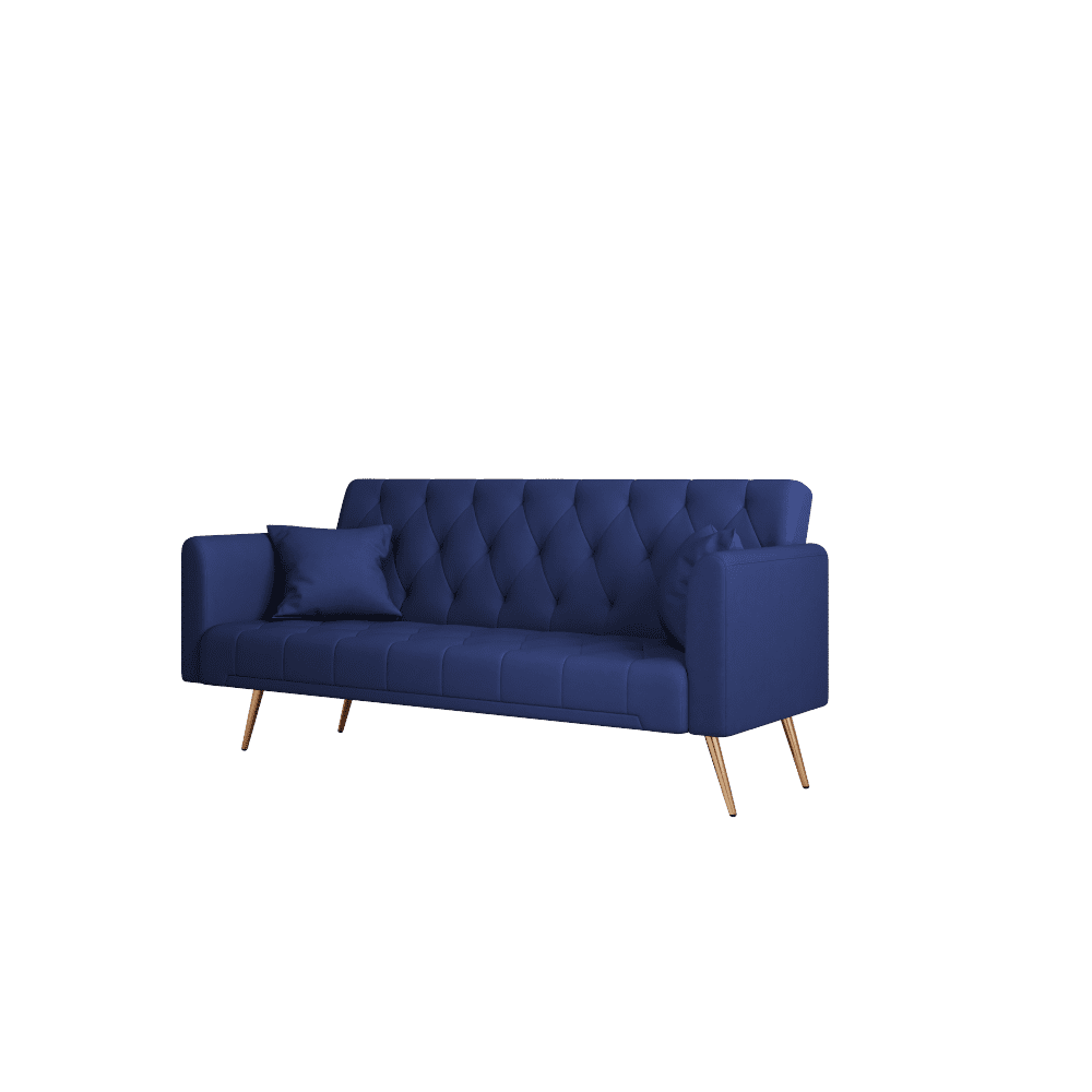 Tcbosik 71" Convertible Velvet Sofa Bed, Couch with Adjustable Backrest, Modern Loveseat Sleeper for Home Office, Living Room, Blue
