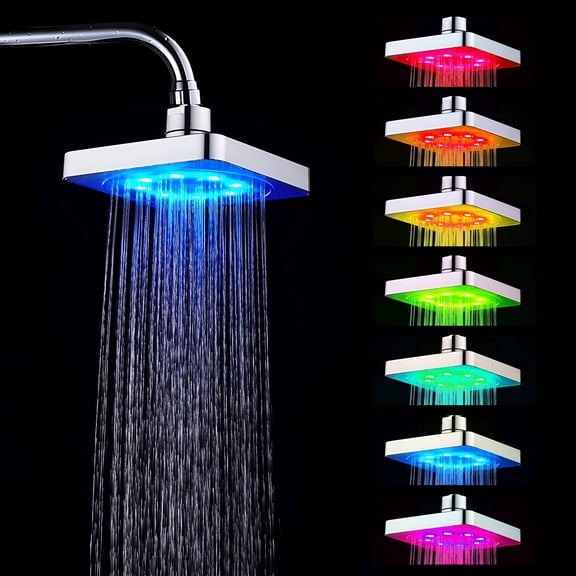 HIBIBUD 2026 New Shower Head,Led 7 Color Changing Overhead Rainfall Waterfall Shower Head,6 Inch for Bathroom, Spa, Hotel, Gym, Home