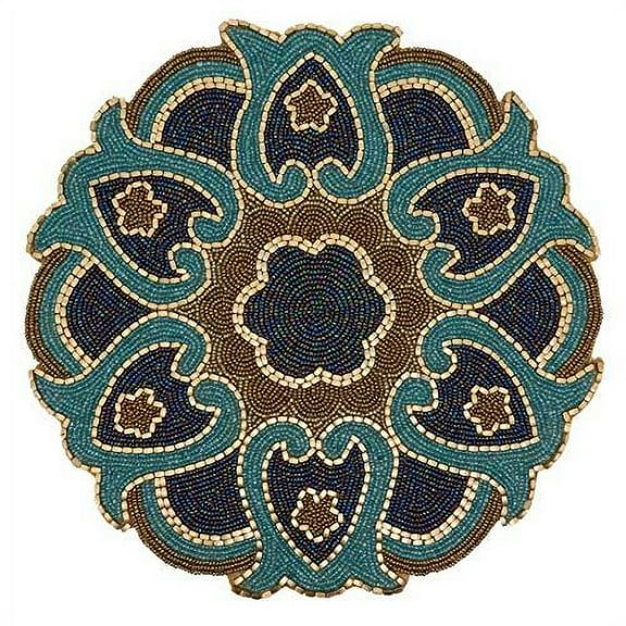 Fennco Styles Hand Beaded Floral Cutwork Design Placemat 14" Round, 1-Piece - Multicolored Table Mat for Banquets, Christmas, Special Events and Home DÃ©cor