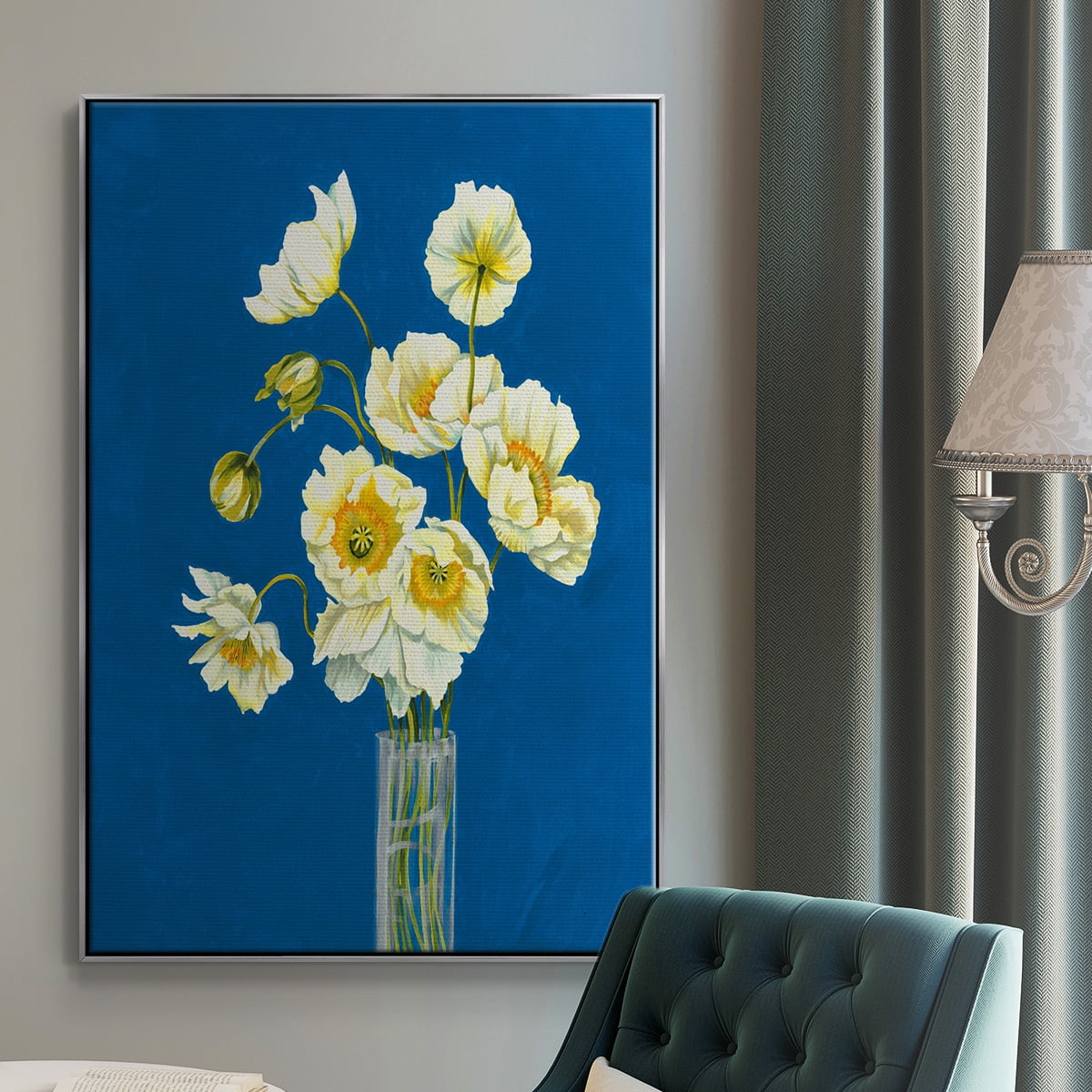 Ice Poppies Framed Premium Gallery Wrapped Canvas - Ready to Hang - 17 x 25 - Silver Floating Frame