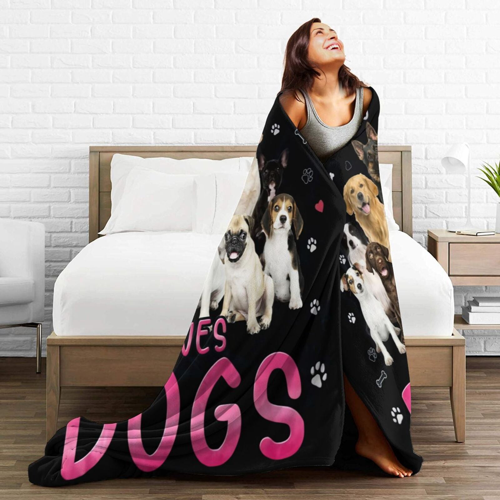 Wijzvio Just A Girl Who Loves Dogs Throw Blanket Soft Fuzzy Fleece Blanket For Couch Bed Living Room Decoration 80"X60"