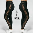 thumbnail image 3 of Women Mesh Hollow Lace Insert Sheer Leggings Mid Elastic Waist Sexy Pencil Pants Yoga Sports Exercise Clothes Plus Size, 3 of 4